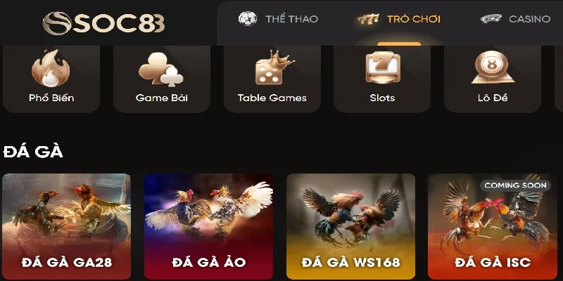 Đá gà trực tuyến tại nhà cái có đến 4 sảnh chơi uy tín