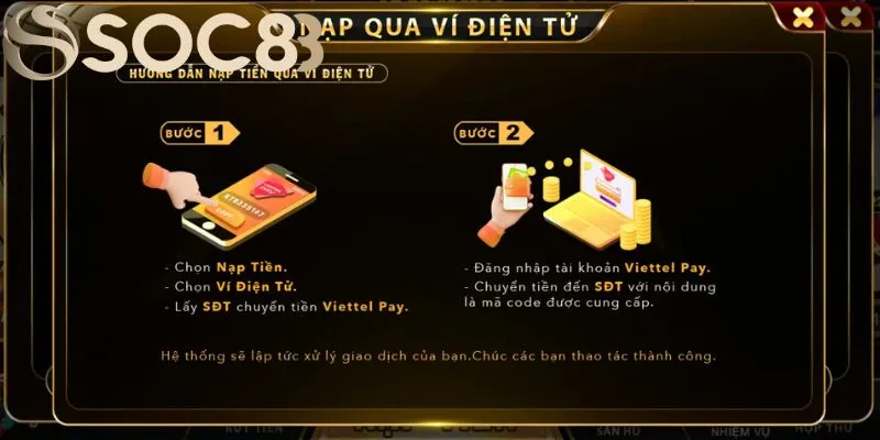 Hướng dẫn cách nạp tiền vào SOC88 thông qua hình thức ví điện tử Hướng dẫn cách nạp tiền vào SOC88 thông qua hình thức ví điện tử