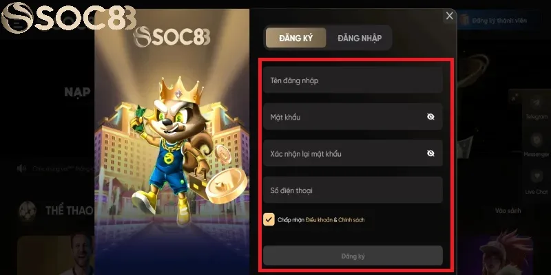 Mở tài khoản trên website của SOC88 Mở tài khoản trên website của SOC88